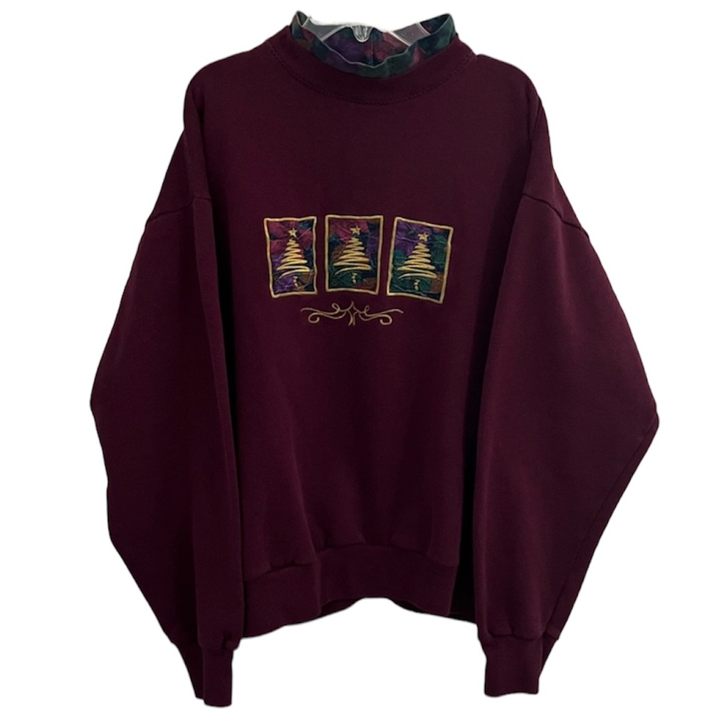 Brindar Designs Embroidered Holiday Christmas Tree Turtleneck Sweatshirt